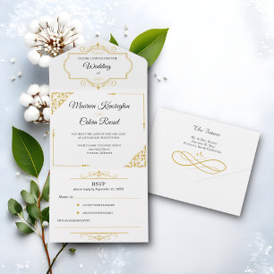 Elegante Dourado Filigree em White, Casamento