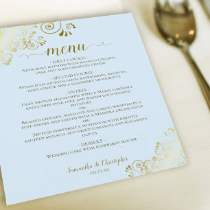 Elegante Dourado Lace Pó Blue Orçamento Menu Cas