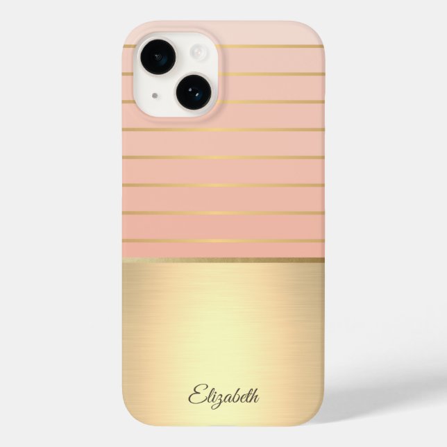 Elegante Dourado Listrado Chic (Verso)
