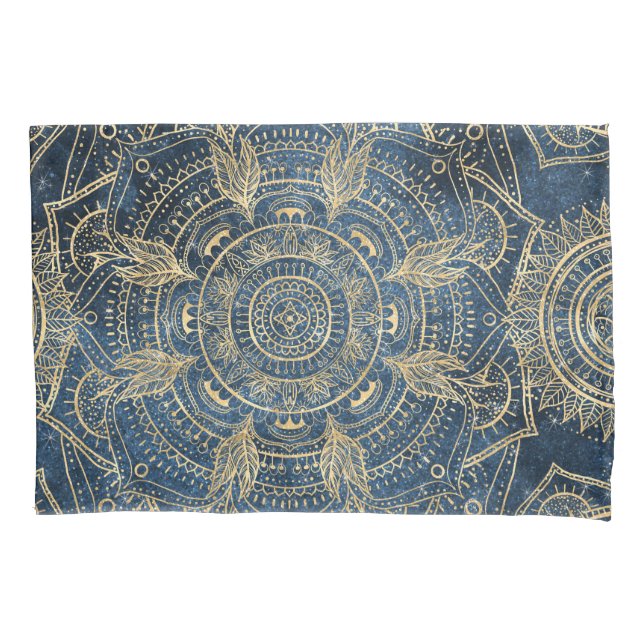 Elegante Dourado Mandala Blue Whimsy Design (Frente-Esquerda)