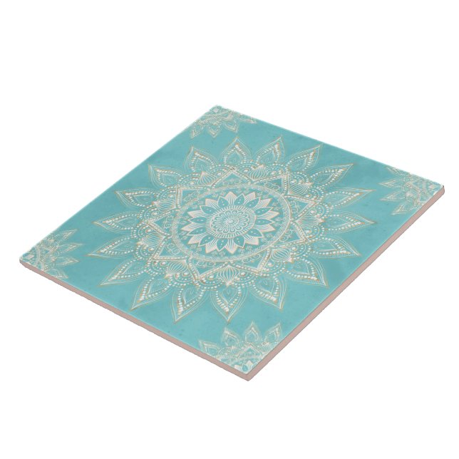 Elegante Dourado Mandala Sky Blue Design (Lateral)