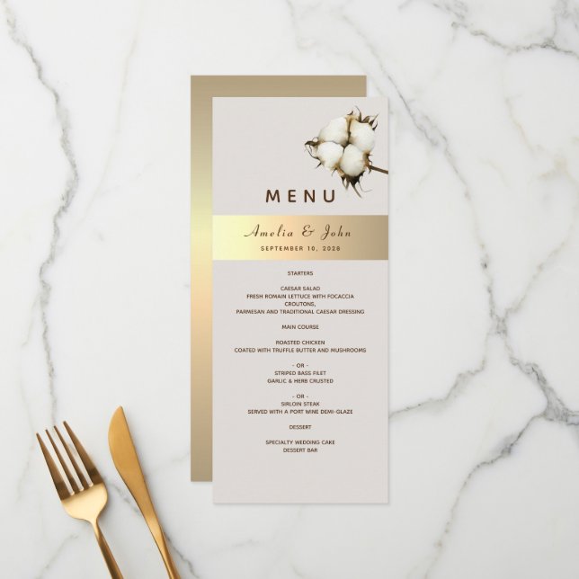 Elegante Dourado Menu Casamento (Frente/Verso In Situ)