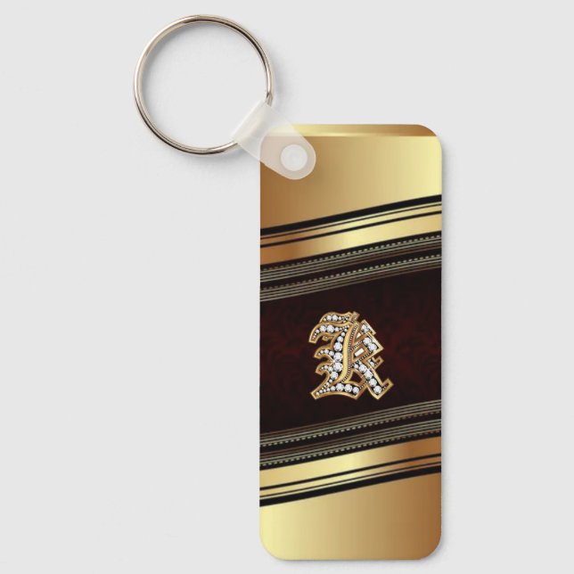Elegante Dourado Monograma Personalizado Chaveiro  (Frente)