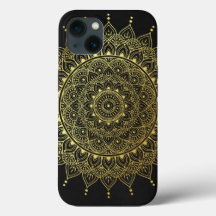 Elegante Dourado no Floral Negro Suave Henna Manda