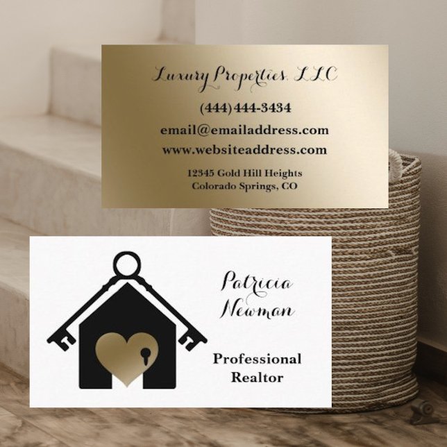Elegante Dourado Realtor Cartão de visita (Criador carregado)