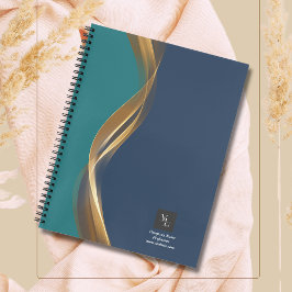 Elegante Dourado Wave Blue Teal com logotipo de ne