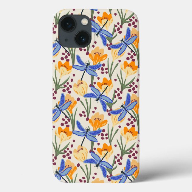Elegante Dragonfly e Crocus floral Patterno (Verso)