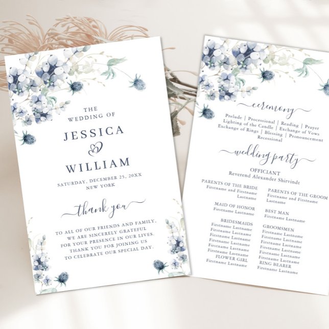 Elegante Dusty Blue Ceremony Program (Criador carregado)