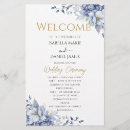 Elegante Dusty Blue Floral Ceremony Program