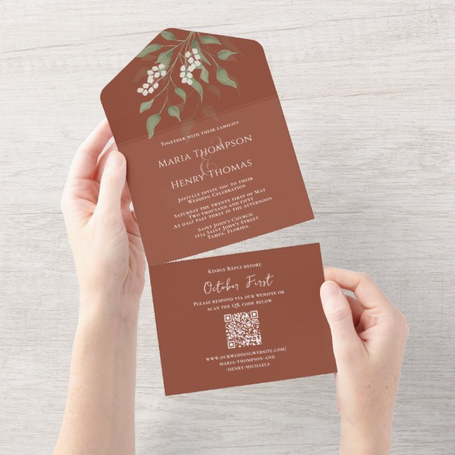 Elegante Dusty Blue Floral Código QR Orçamento Cas (Aba destacável)