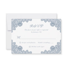 Elegante Dusty Blue Floral Lace Casamento RSVP