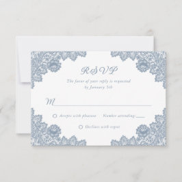 Elegante Dusty Blue Floral Lace Casamento RSVP