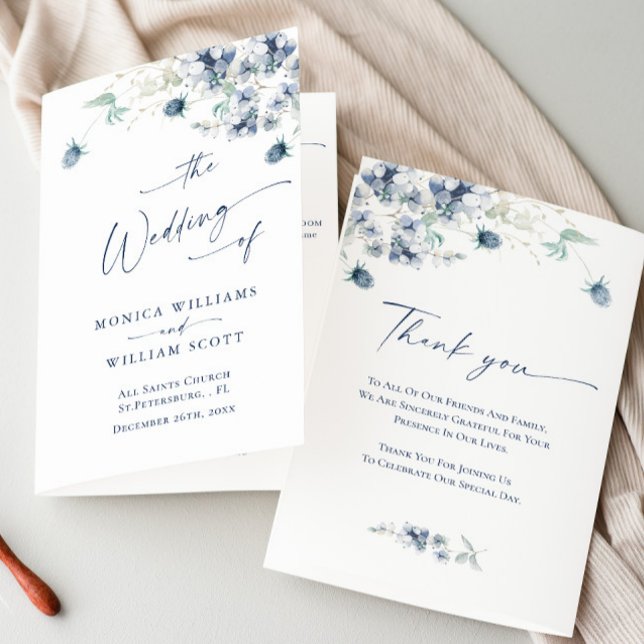 Elegante Dusty Blue Foliage Weding Program (Criador carregado)