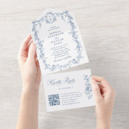 Elegante Dusty Blue French Garden Código QR Casame