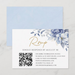 Elegante Dusty Blue gold Código QR RSVP