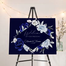 Elegante Dusty Blue Marinho Floral Boas-vindas