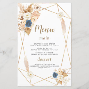 Elegante Dusty Blue Peach Rosa Menu de Casamento