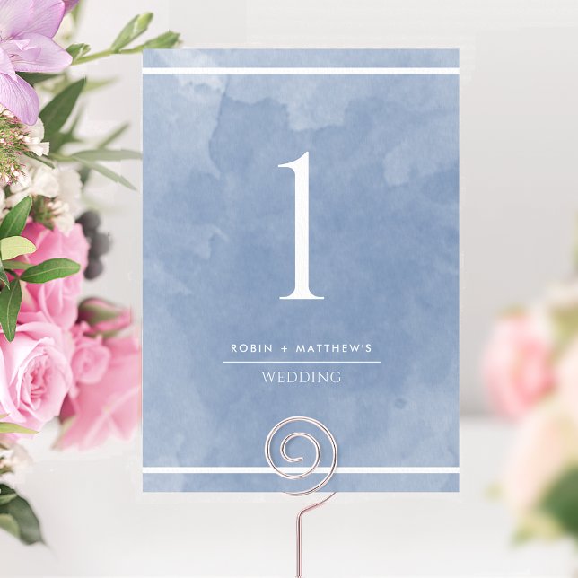 Elegante Dusty Blue Watercolor Table Number (Criador carregado)