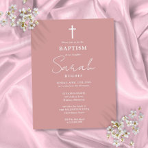 Elegante Dusty Rosa Baptism Convite Cristal