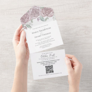 Elegante Dusty Rosa Floral Código QR Orçamento Cas