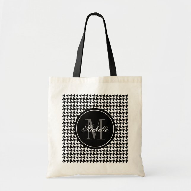Elegante e chique bolsa tote com padrão xadrez e m (Frente)
