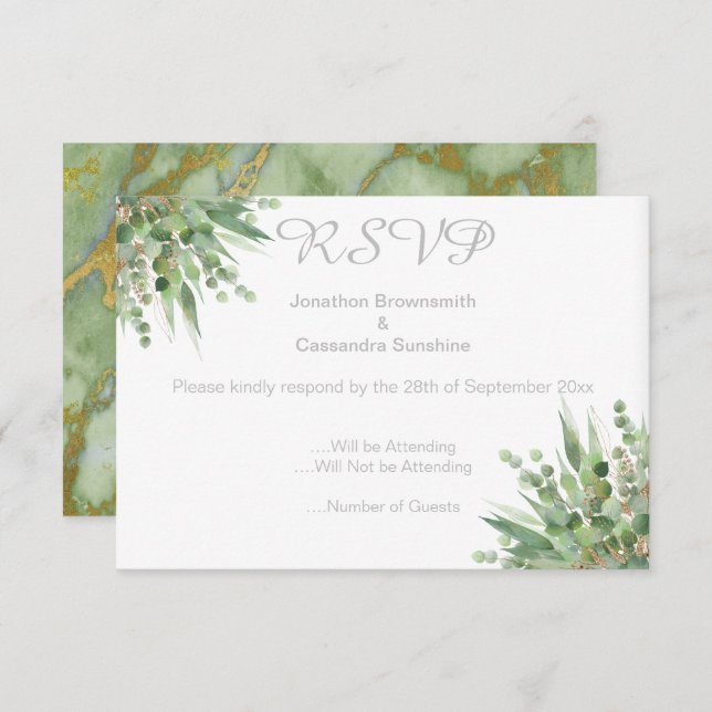 ELEGANTE E SIMPLe CONVITE DE RSVP COM EUCALIPTO PR (Frente/Verso)