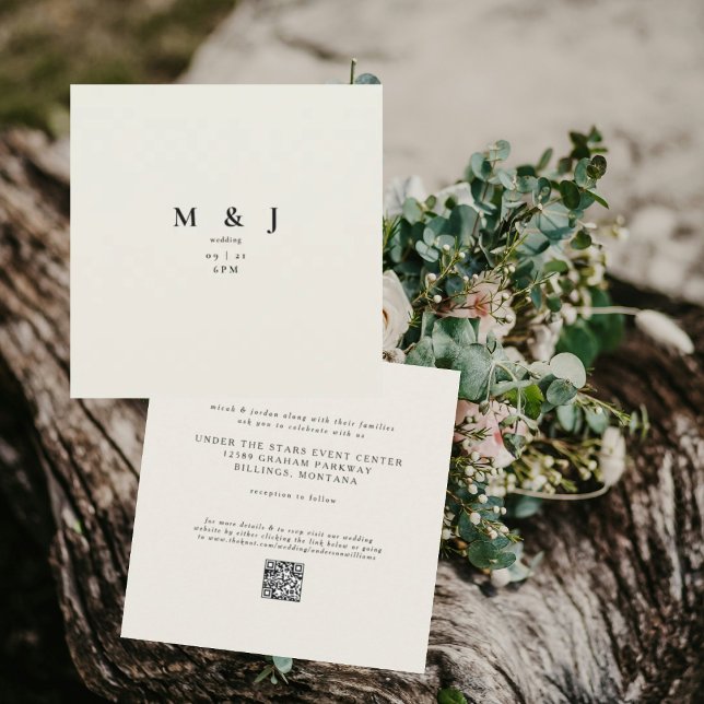 Elegante e Simples Convite de Casamento Bege Quadr (Criador carregado)