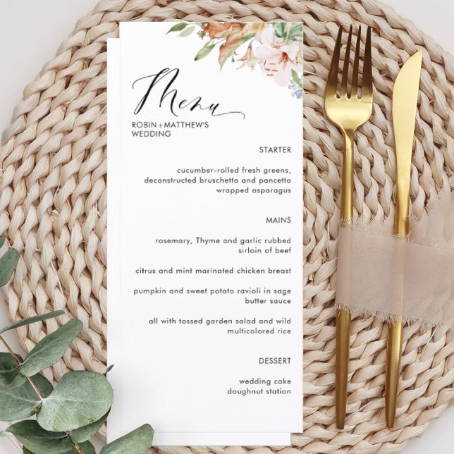 Elegante Earthy Blooms e White Weding Menu (Criador carregado)