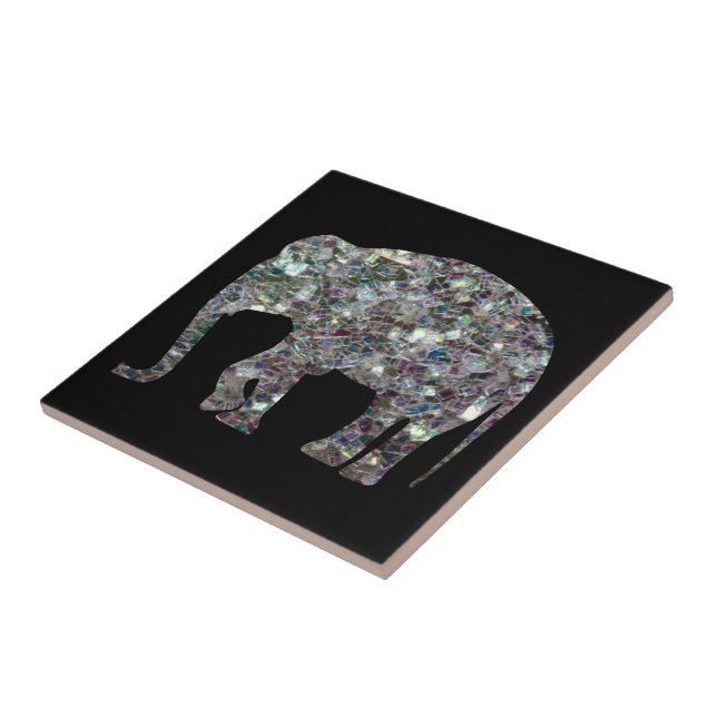 Elegante elefante cintilante de mosaico prateado (Lateral)