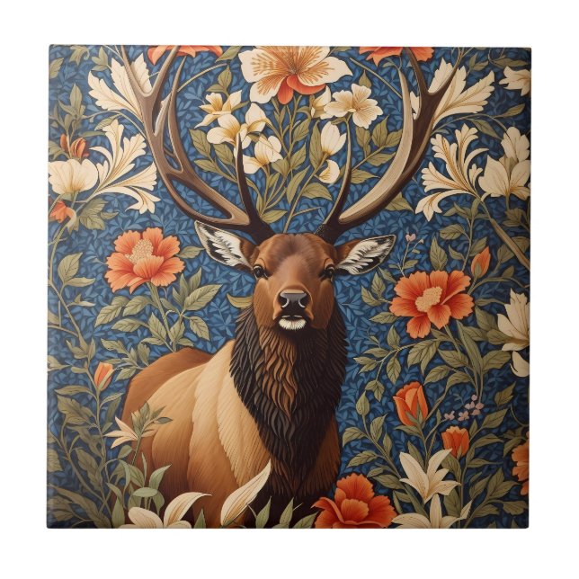Elegante Elk William Morris Inspirou Floral (Frente)