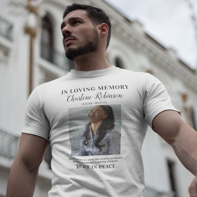 Elegante Em Memória | Camiseta Memorial com Foto (Criador carregado)