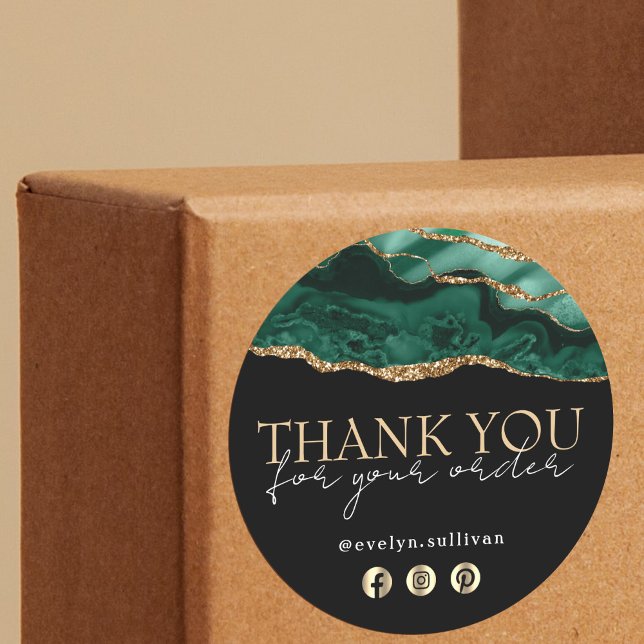 Elegante emerald green agate obrigado você adesivo (Criador carregado)