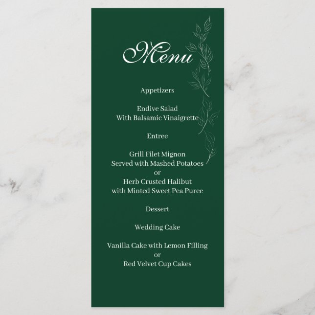 Elegante Emerald Green Menu Folha (Frente)
