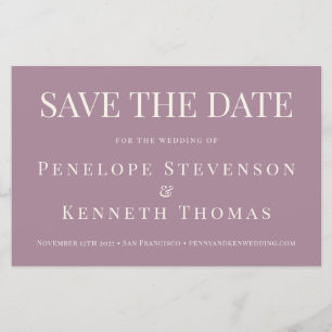 Elegante empoeirado lilás orçamento Save The Date