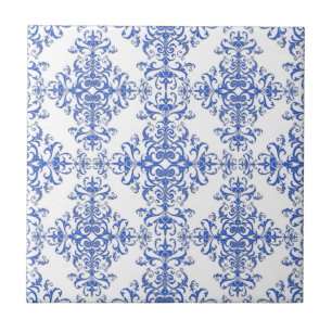 Elegante estilo damasco floral em azul cobalto e b