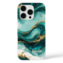 Elegante Estojo de Aquarela em Azul Verde e Dourad
