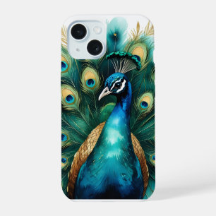 Elegante Estojo de Telefone Pena de Pavão em Aquar