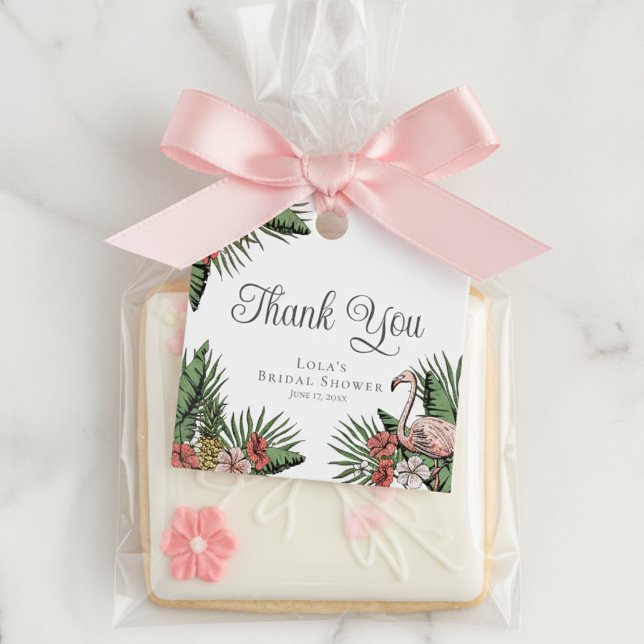 Elegante Etiqueta de Agradecimento para Chuveiro d (Tropical Floral Pink Flamingo Bridal Shower Thank You Favor Tags. Elegant Hibiscus, Leaves & Foliage)