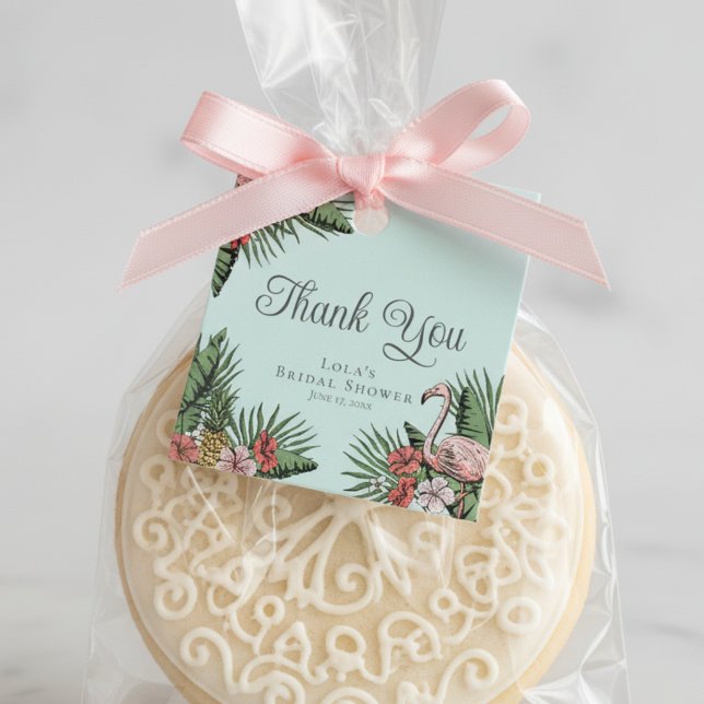 Elegante Etiqueta de Agradecimento para Chuveiro d (Tropical Floral Pink Flamingo Bridal Shower Thank You Favor Tags. Elegant Hibiscus, Leaves & Foliage)