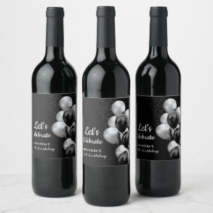 Elegante Etiqueta de Aniversário Balão Cinza Preto