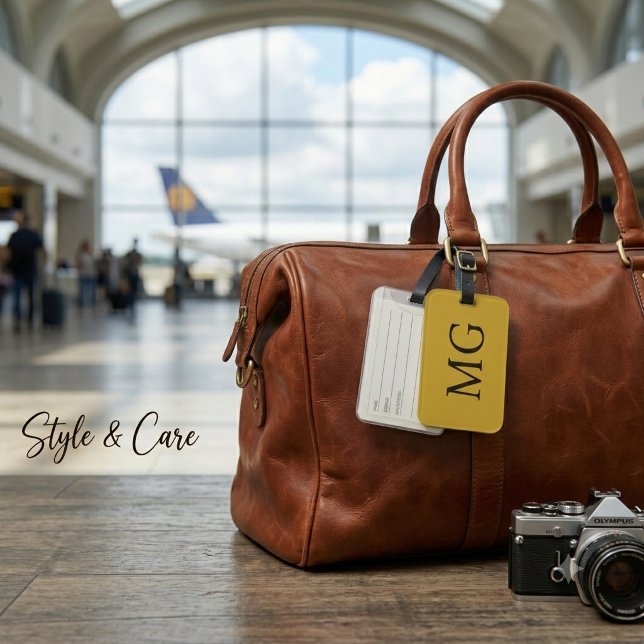 Elegante Etiqueta de Bagagem Personalizada com Mon (Elegant Custom Monogram M Gold Travel Luggage Tag)