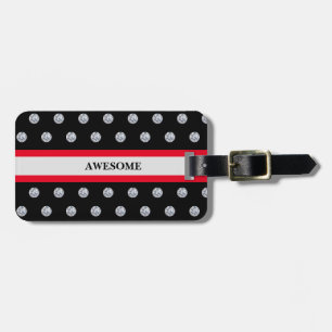 Elegante Etiqueta de Bagagem Preta Vermelha Prata