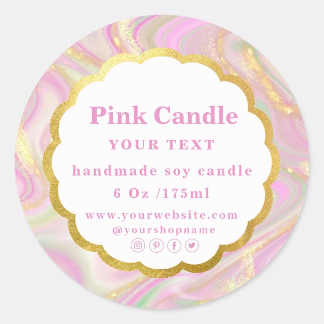 Elegante etiqueta de brilho dourado em mármore ros (Frente)