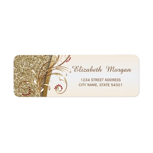 Elegante Etiqueta de Endereço com Brilho Dourado (Frente)