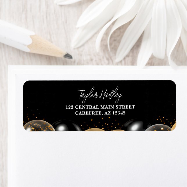 Elegante Etiqueta de Endereço de Devolução Preto e (Insitu)