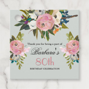 Elegante Etiqueta de Favor Floral Aniversário de 8