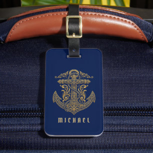 Elegante etiqueta de mala com âncora para viagens