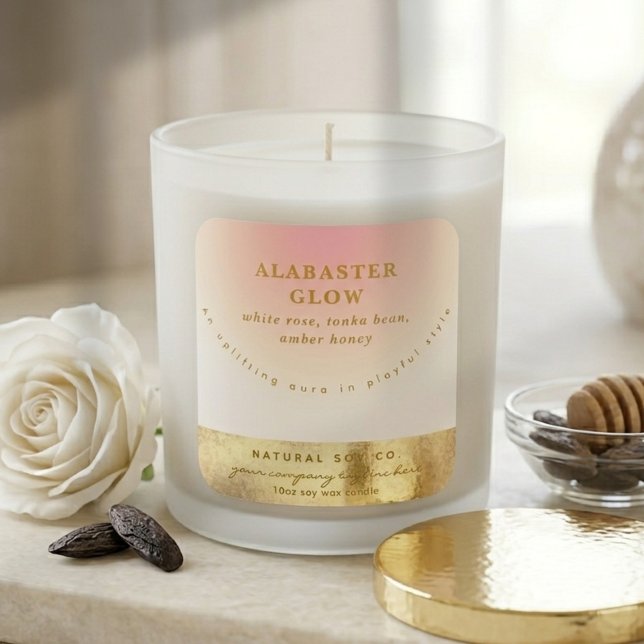 Elegante Etiqueta de Vela com Tom Rosa e Dourado B (Elegant Blush Pink Shiny Gold Ombre Candle Label)
