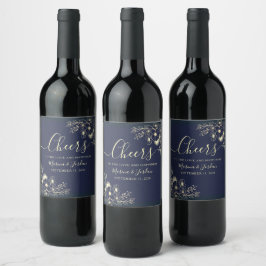 Elegante Etiqueta de Vinho Azul Marinho para Casam