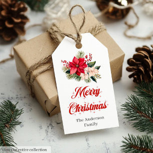 Elegante Etiqueta para Presente Poinsettia Vermelh